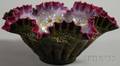 Late Victorian Enameldecorated Cased Art Glass Bowl with Ruffled Rim
