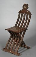Middle Eastern Carved and Motherofpearl Inlaid Savanarola Side Chair