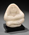 Modern Carved White Marble Sculpture Depicting a Seated Figure