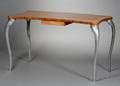 Modern Wood Veneer Parquetry Flattop and Aluminum Desk