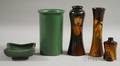 Three Arts  Crafts Standard Glazed Floraldecorated Vases and a Matte Green Glazed Art Pottery Vase and Bowl