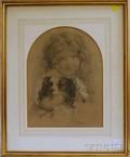 Framed Drawing of a Young Girl and Her Dog