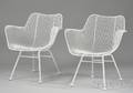 Pair of Whitepainted Russell Woodard Sculptura Wire and Iron Armchairs