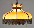 Metal Overlay Bent Slag Glass Panel Hanging Lamp Shade