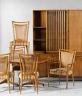 Sevenpiece John Widdicomb Co Walnut and Caned Dining Set