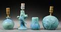 Three Van Briggle Matte Turquoise Glazed Art Pottery Table Lamps and a Vase