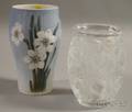 Lalique Frosted Colorless Molded Birddecorated Art Glass Vase and a Royal Copenhagen Daffodildecorated Porcelain Vase