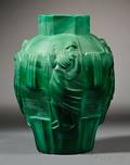 Czech Art Deco Malachite Pressed Art Glass Ingrid Vase