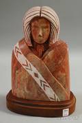Carved Stone Indian Bust Signed Marvin Toya