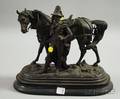 Patinated Metal Sculpture of European Hunter with Horse