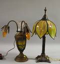 Two Early 20th Century Art Glass and Metal Table Lamps