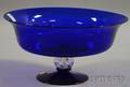 Pairpoint Attributed Cobalt Art Glass Footed Bowl with Globular Colorless Trapped Bubble Post