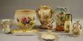 Eight Pieces of European Gilt Handpainted and Transfer Floraldecorated Porcelain