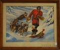 Framed Pastel on Paper of a Dog Sled and a Man on Snowshoes