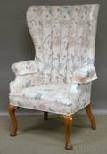 Queen Annestyle Upholstered Barrelback Carved Walnut Easy Chair