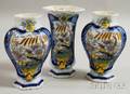 Dutch Delft Ceramic Threepiece Vase Garniture
