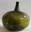 Olive Green Blown Molded Glass Demijohn