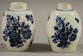 Near Pair of Dr WallWorcester Handpainted Blue and White Floral and Insectdecorated Ceramic Tea Canisters