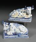 Pair of Dutch Delft Blue and White Cows
