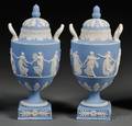 Pair of Wedgwood Light Blue Jasper Vases and Covers