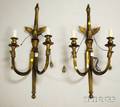 Pair of Adamsstyle Bronze Twolight Wall Sconces