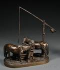Bronze Sculpture of Horses at a Well