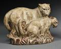 Knud Khyn for Royal Copenhagen Pottery Figure of a Lioness Grooming Her Cub