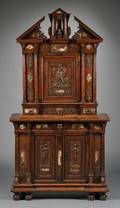 Baroquestyle Carved Oak and Marbleinlaid Cabinet