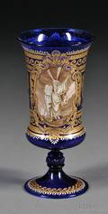 Gilt Decorated Cobalt Blue Glass Wine Goblet