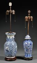 Two Chinese Blue and White Porcelain Lamp Bases