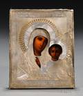 Russian Icon with Silver Riza depicting the Kazan Mother of God