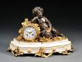 Bronze and Alabaster Mantel Clock