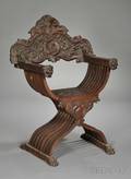 Italian Carved Walnut Savonarola Chair