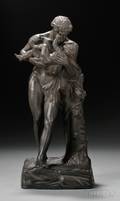 Wedgwood Black Basalt Faun and Bacchus Figure Group