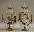 Pair of Baroquestyle Metal and Glass Fourlight Candelabra with Prisms