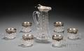 American Colorless Cut Glass and Sterlingmounted Claret Jug with Six Cups