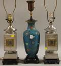 Turquoise Cloisonne Table Lamp and a Pair of Modern Chinese Table Lamps