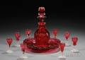 Cranberry Flashed and Colorless Cut Glass Decanter Set
