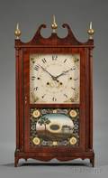 Federal Mahogany and Mahogany Veneer Pillar and Scroll Shelf Clock