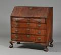 Chippendale Carved Mahogany and Mahogany Veneer Oxbow Desk