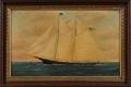 William P Stubbs American 19421909 Portrait of the Schooner FRANK M NOYES Off Nashawn Island with Distant Lighthouse