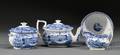 Historical Blue Transferdecorated Staffordshire Pottery Fourpiece Tea Set