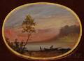 American School 19th Century Mountain Lake Sunrise with Fisherman