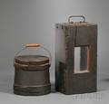 Dark Greenpainted Pine Lantern and Painted Wooden Bucket