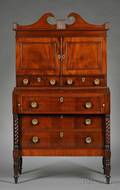 Classical Carved Mahogany and Mahogany Veneer DeskBookcase