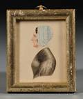Profile Portrait Miniature of a Woman Wearing a Lacy White Bonnet with Blue Trim