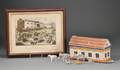 Painted Wood Toy Noahs Ark and Framed Noahs Ark Lithograph