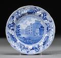Historical Blue and White Transferdecorated Staffordshire Pottery Plate