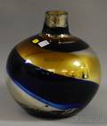 Mercury and Colored Blown Glass Demijohnform Vessel