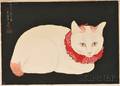 Takahashi Hiroki Japanese 18711949 White Cat with Red Ruffled Collar